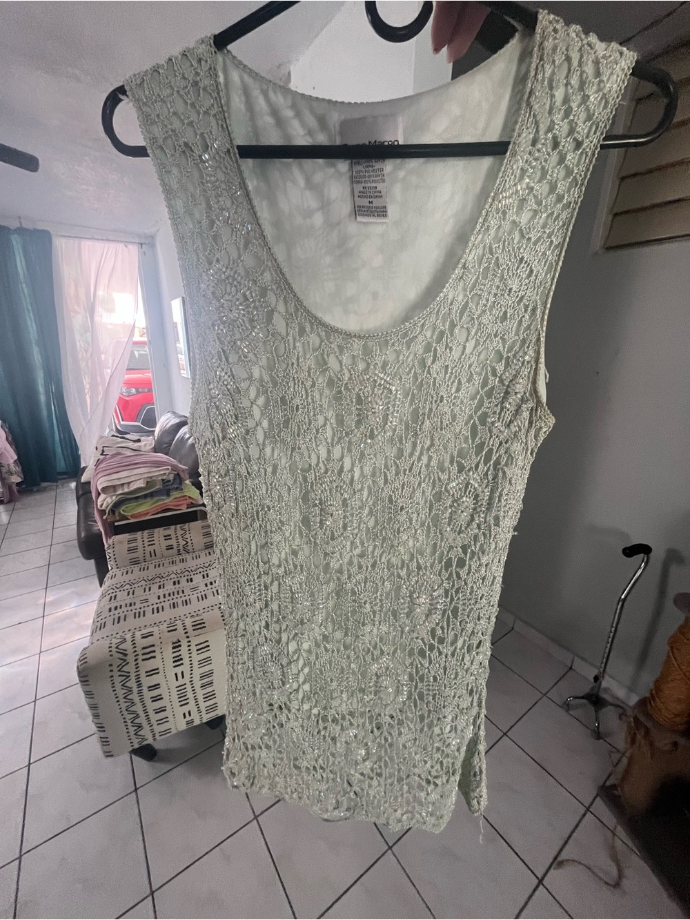VINTAGE Rene Margo Crochet Sleeveless Tank Top - Light Sage
